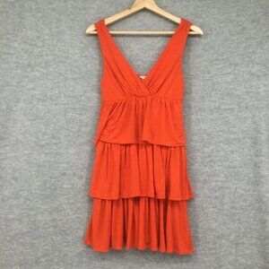 J Crew Womens Dress Tiered Ruffle Sleeveless Boho Orange Small Stretch V-Neck